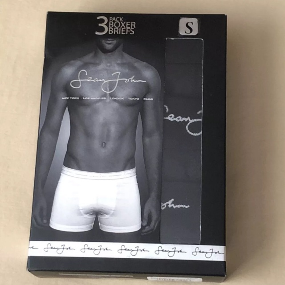 Sean John Brand New Box 3 Pack Mens Boxer Briefs Tag Free Black